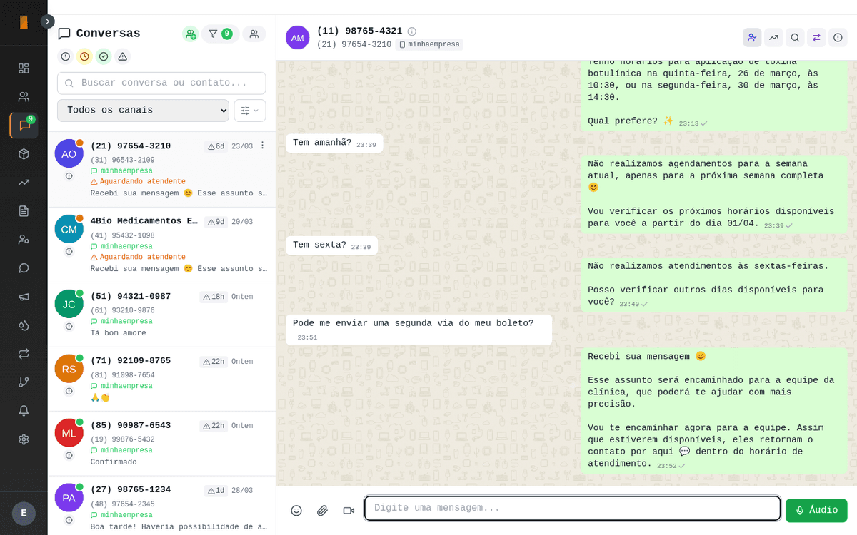 CRM WhatsApp com IA atendendo clientes 24 horas - interface de conversas Ubli