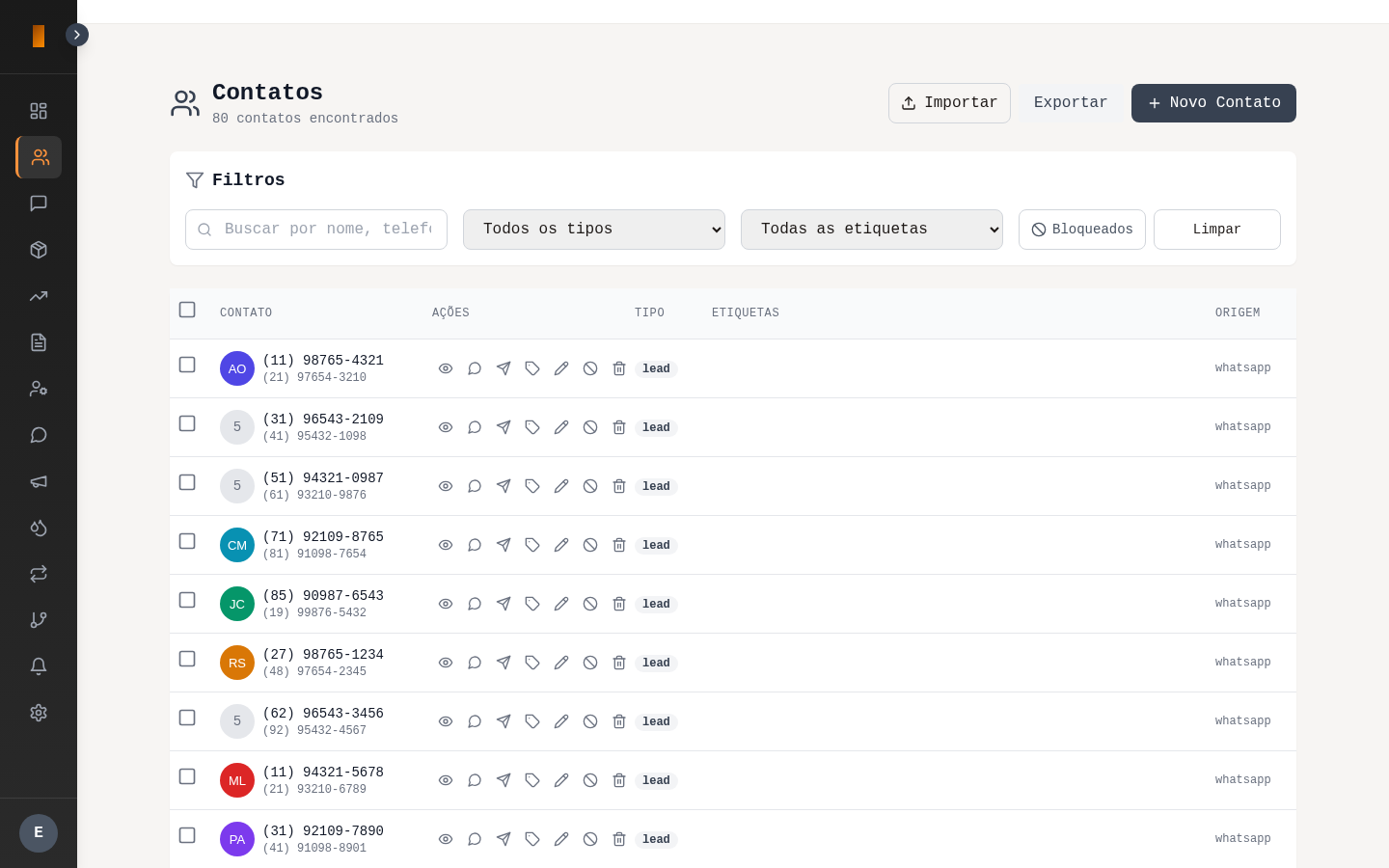 Gestao de contatos no Ubli CRM com tags e filtros